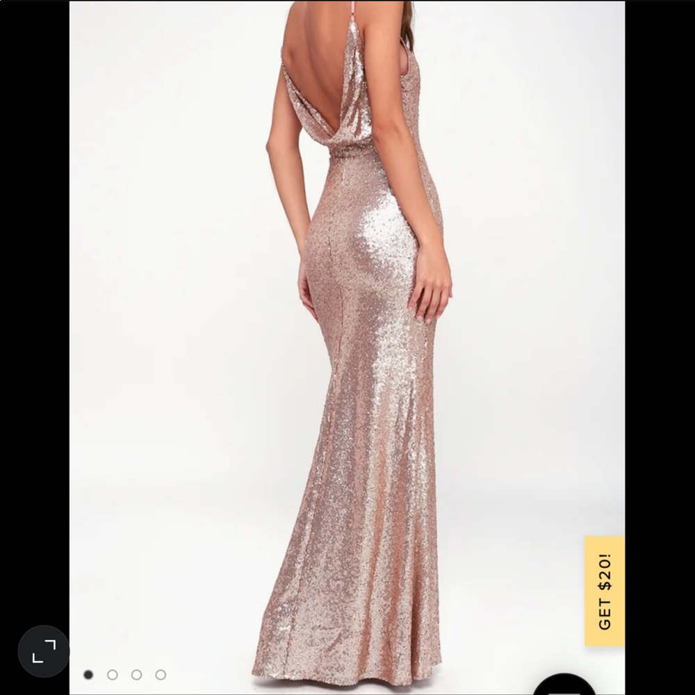 Lulus- Chic Celebration Champagne Sequin Maxi Dress